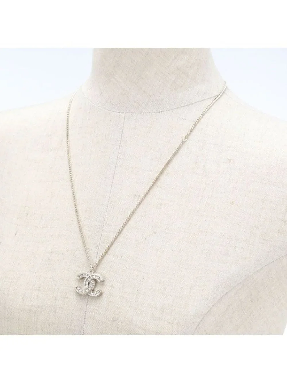 Chanel Rhinestone CC Logo Necklace Metal
